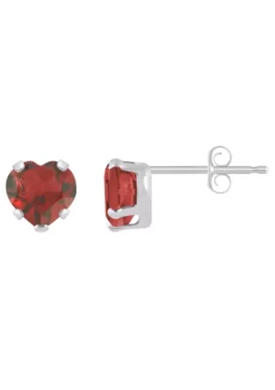 10K Yellow Gold 5mm Heart Shape Garnet Stud Earrings