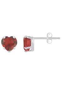 10K Yellow Gold 5mm Heart Shape Garnet Stud Earrings