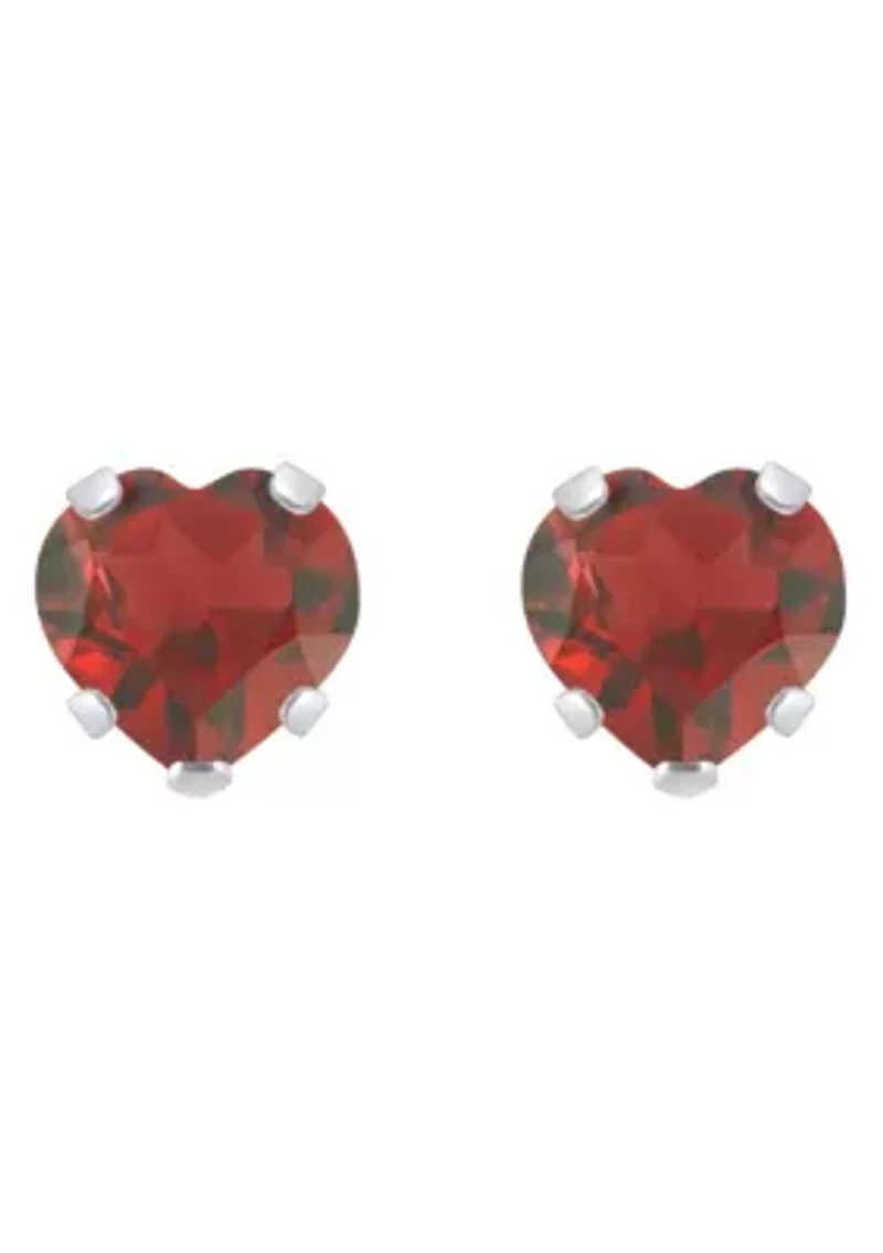 10K Yellow Gold 5mm Heart Shape Garnet Stud Earrings