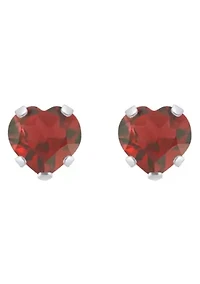 10K Yellow Gold 5mm Heart Shape Garnet Stud Earrings