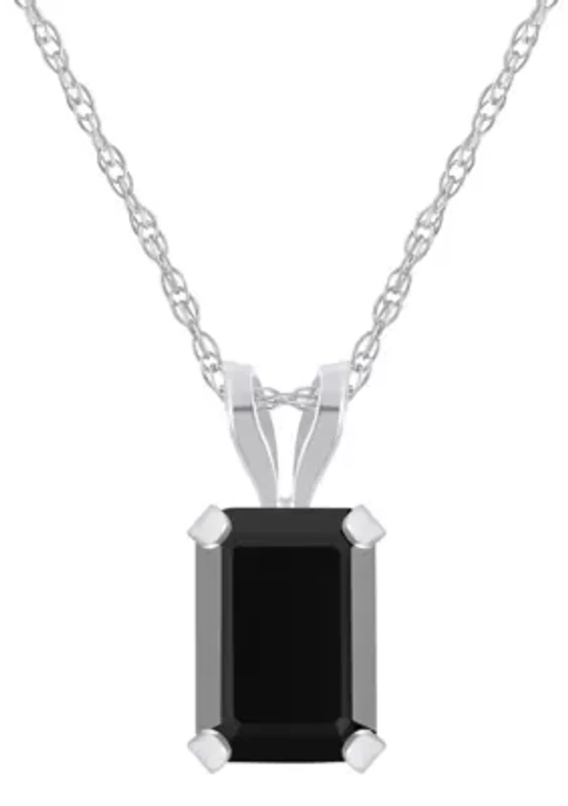 10K White Gold 7x5mm Emerald Cut Black Onyx Pendant Necklace