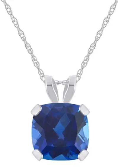Lab Created 10K Yellow Gold 6mm Cushion Sapphire Pendant Necklace