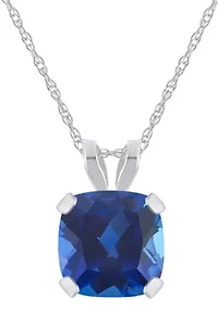 Lab Created 10K Yellow Gold 6mm Cushion Sapphire Pendant Necklace