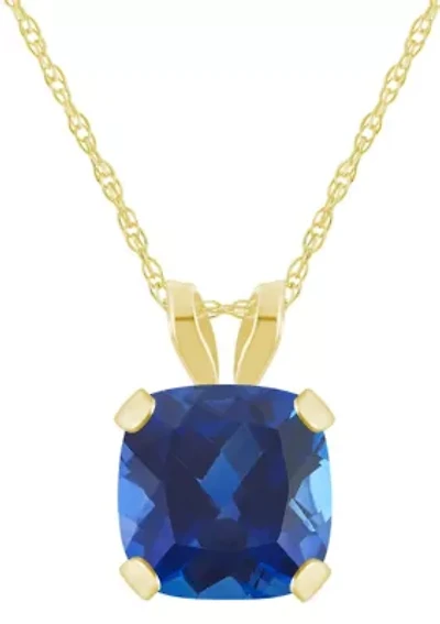 Lab Created 10K Yellow Gold 6mm Cushion Sapphire Pendant Necklace