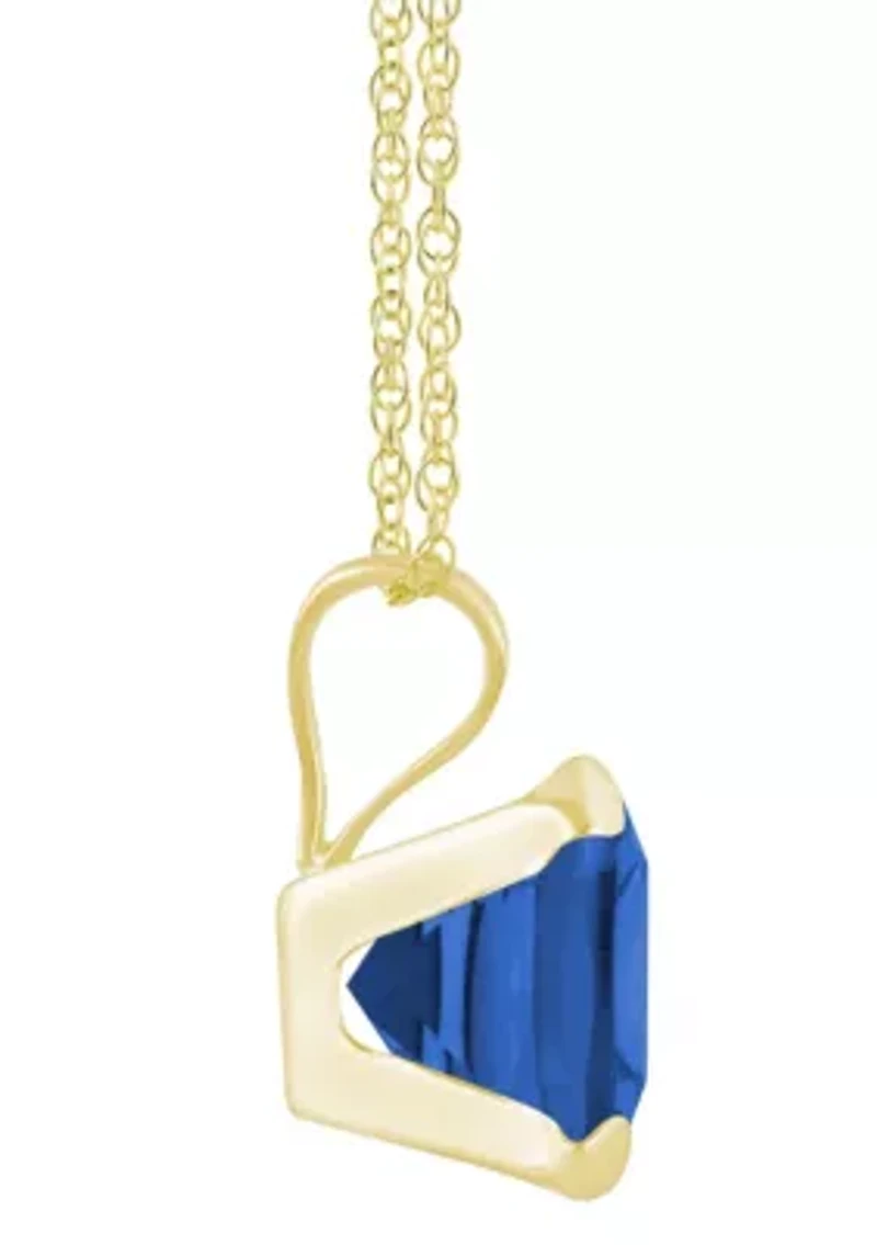 Lab Created 10K Yellow Gold 6mm Cushion Sapphire Pendant Necklace