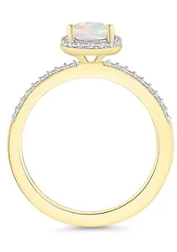 Lab Created 10K Yellow Gold 8x5mm Pear Shape Opal & White Sapphire Halo Ring