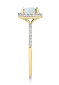 Lab Created 10K Yellow Gold 7mm Round Opal & White Sapphire Halo Ring