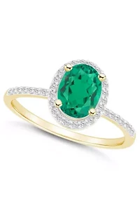 Lab Created 10K Yellow Gold 8x6mm Oval Emerald & White Sapphire Halo Ring
