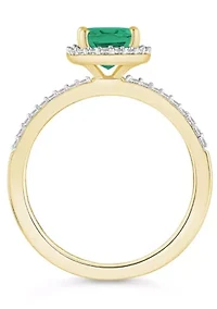 Lab Created 10K Yellow Gold 8x6mm Oval Emerald & White Sapphire Halo Ring