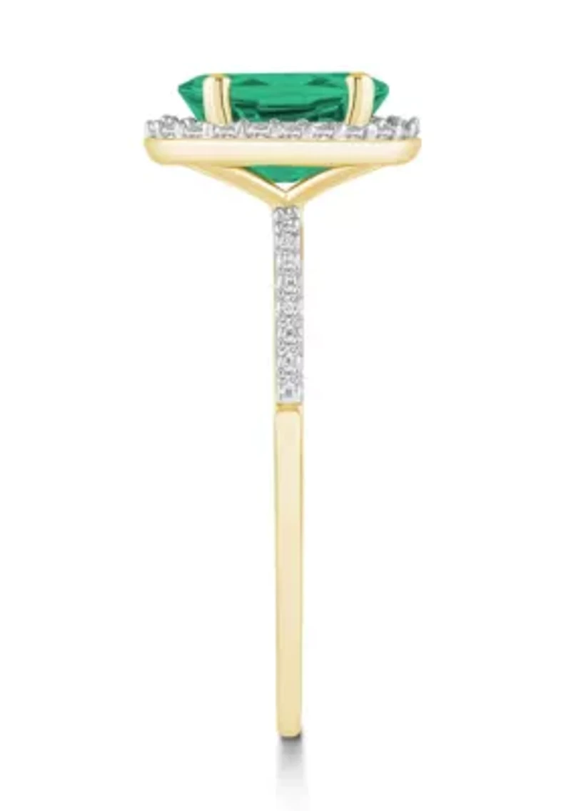 Lab Created 10K Yellow Gold 8x6mm Oval Emerald & White Sapphire Halo Ring