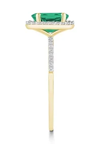 Lab Created 10K Yellow Gold 8x6mm Oval Emerald & White Sapphire Halo Ring