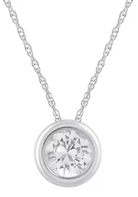 10K Yellow Gold 5mm Round White Topaz Pendant Necklace