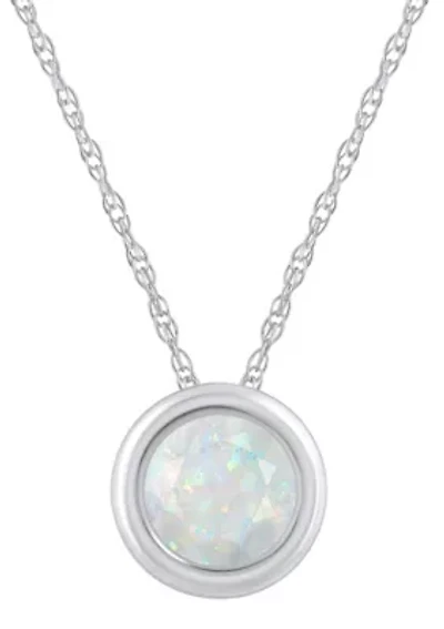 Lab Created 10K Yellow Gold 5mm Round Opal Pendant Necklace