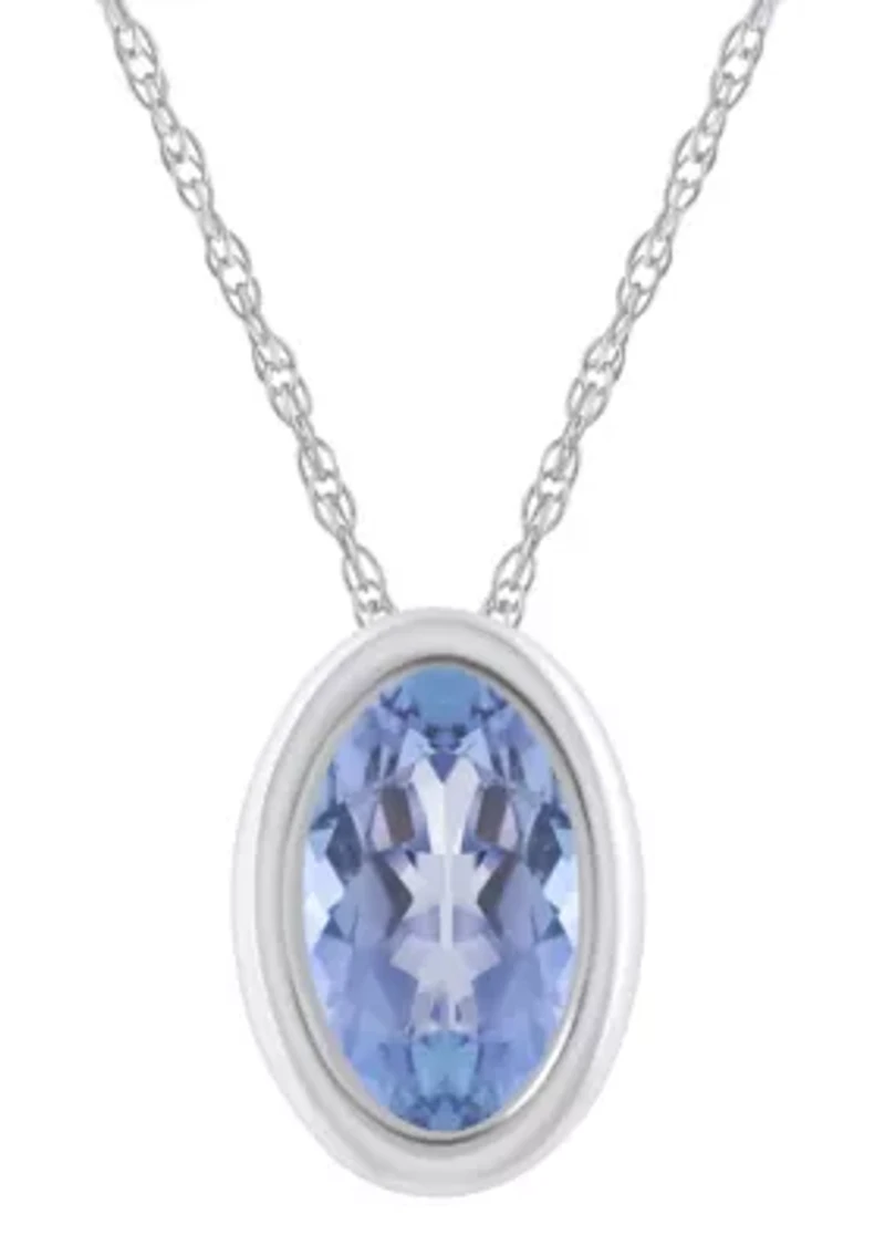 10K White Gold 6x4mm Oval Tanzanite Pendant Necklace
