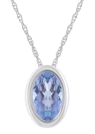10K White Gold 6x4mm Oval Tanzanite Pendant Necklace