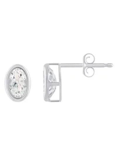 10K White Gold 6x4mm Oval Topaz Stud Earrings