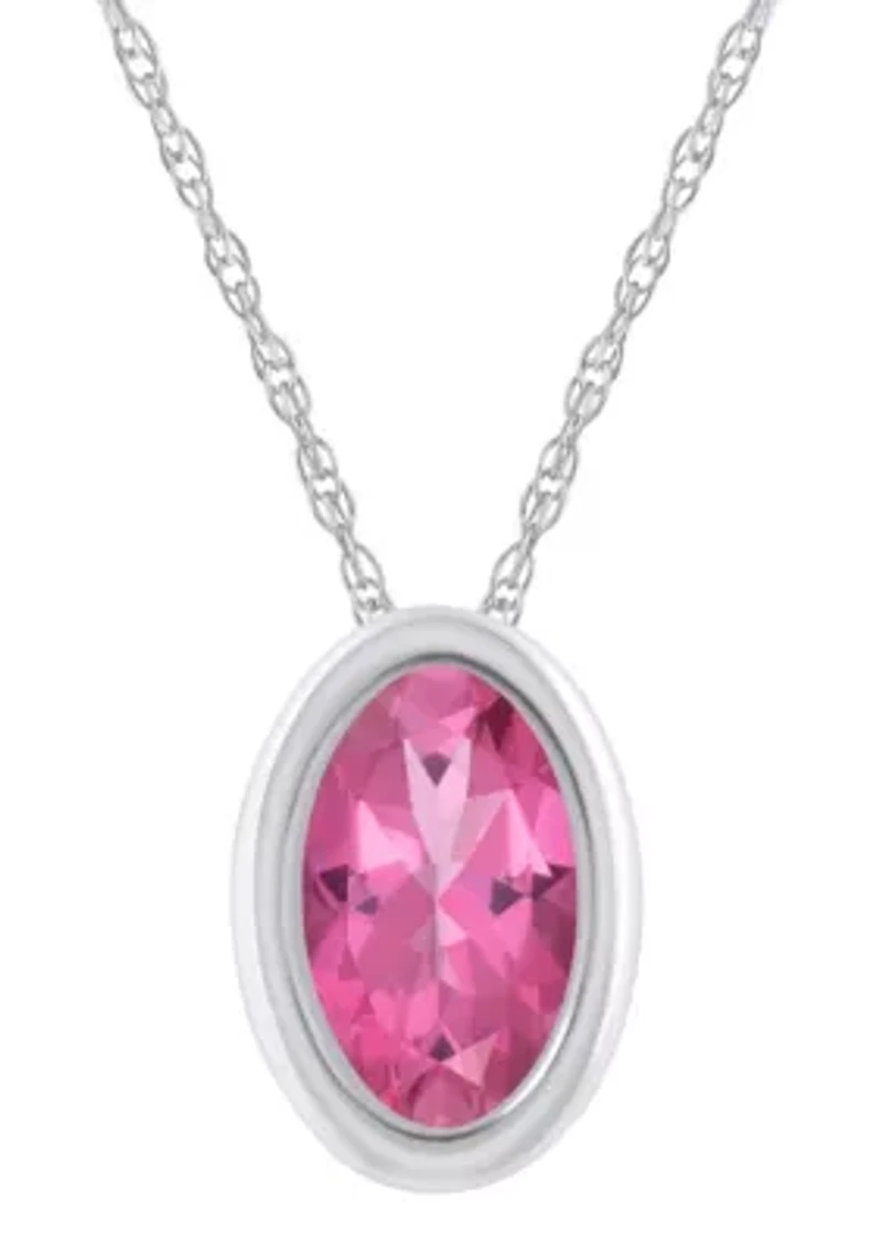 10K Yellow Gold 6x4mm Oval Pink Topaz Pendant Necklace