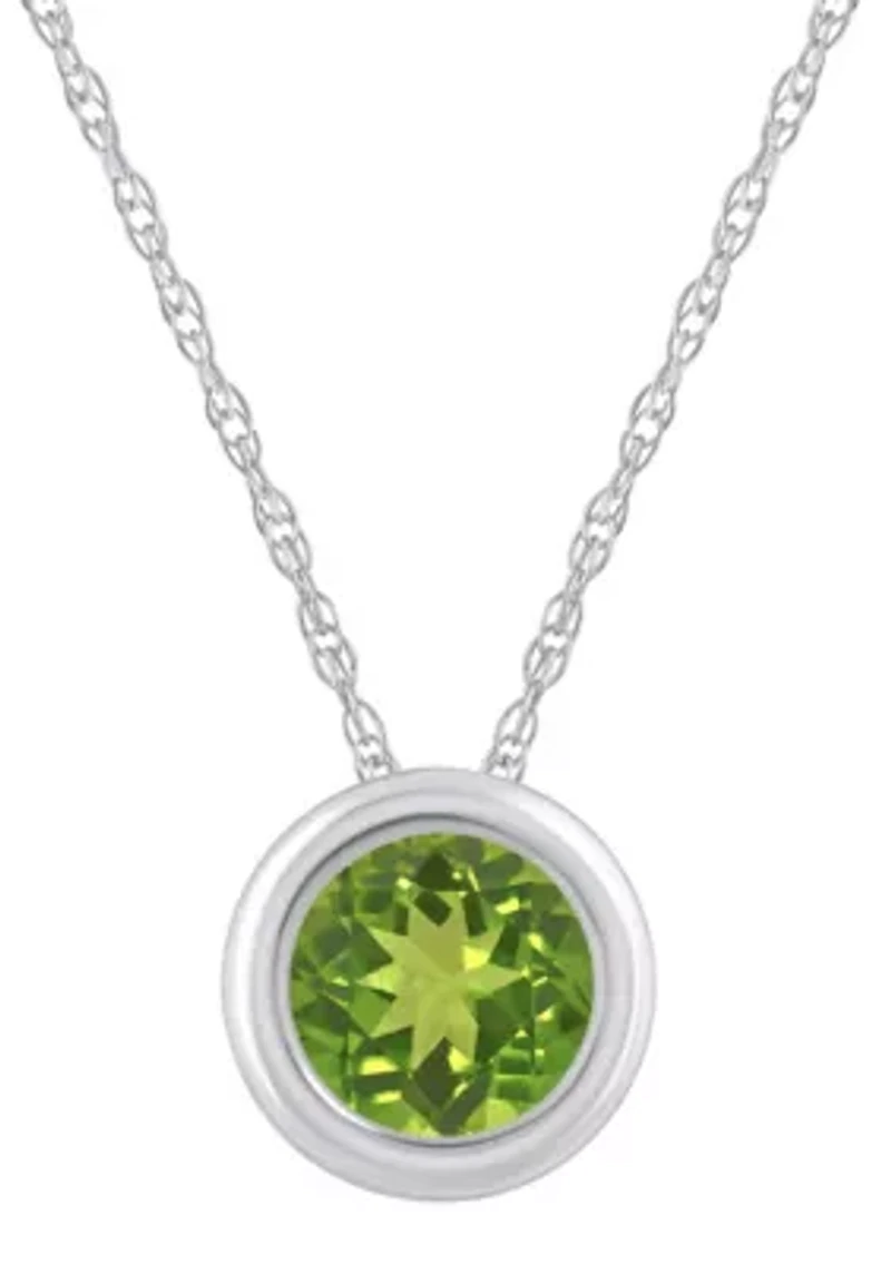 10K White Gold 5mm Round Peridot Pendant Necklace