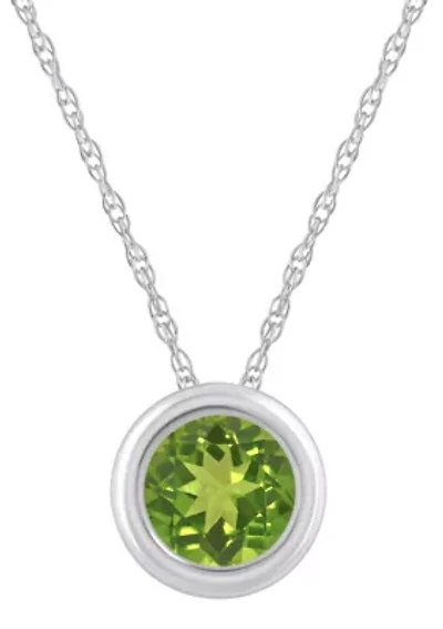 10K White Gold 5mm Round Peridot Pendant Necklace