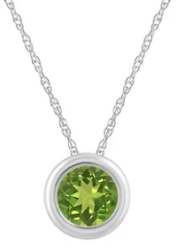 10K White Gold 5mm Round Peridot Pendant Necklace