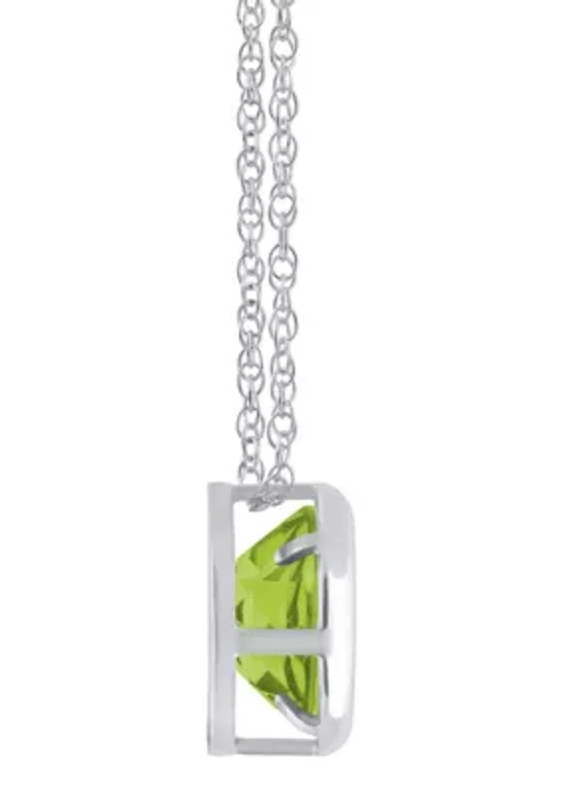 10K White Gold 5mm Round Peridot Pendant Necklace