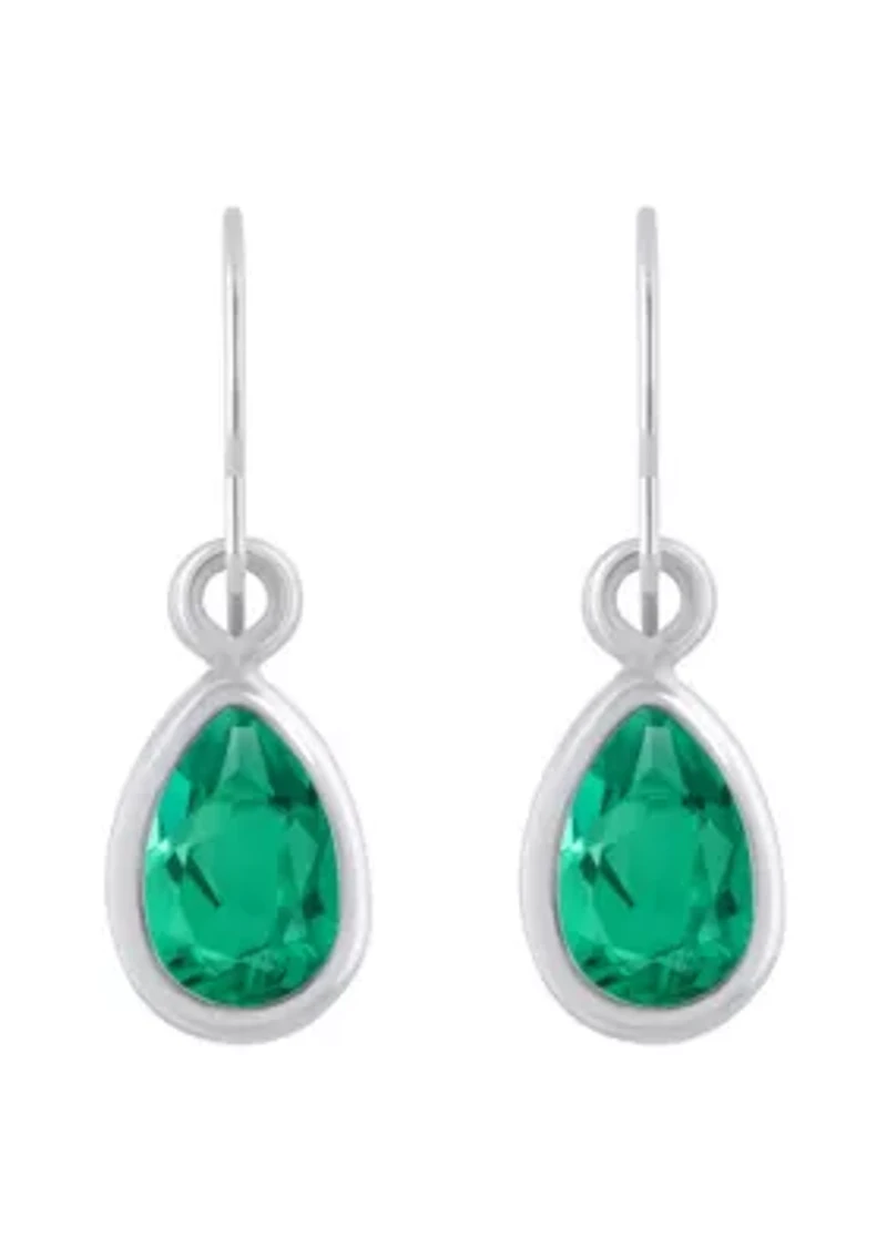 Lab Created 10K White Gold 6x4mm Pear Shape Emerald Drop Earrings