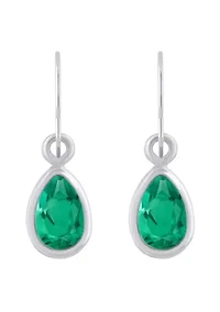 Lab Created 10K White Gold 6x4mm Pear Shape Emerald Drop Earrings