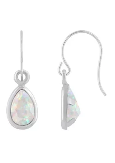 Lab Created 10K Yellow Gold 6x4mm Pear Shape Opal Drop Earrings