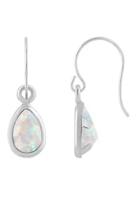 Lab Created 10K Yellow Gold 6x4mm Pear Shape Opal Drop Earrings