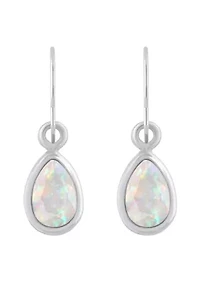 Lab Created 10K Yellow Gold 6x4mm Pear Shape Opal Drop Earrings