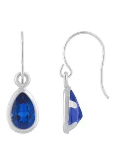 Lab Created 10K White Gold 6x4mm Pear Shape Sapphire Drop Earrings