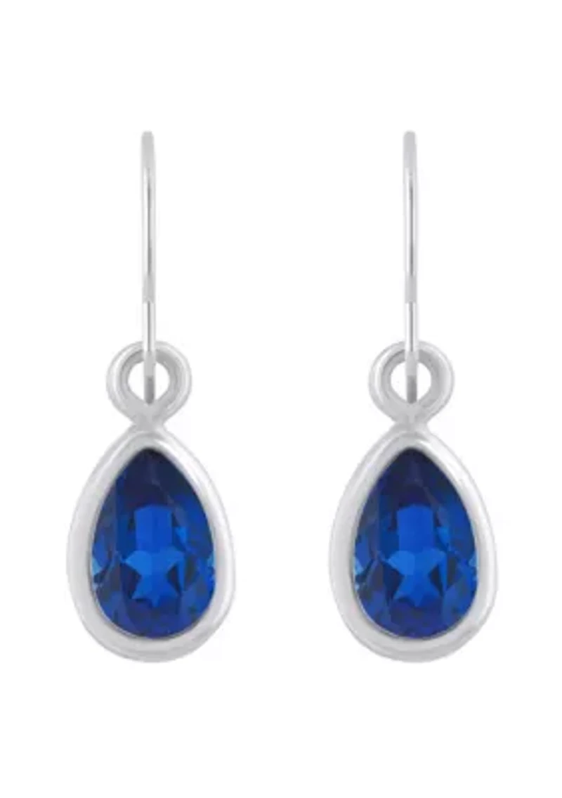 Lab Created 10K White Gold 6x4mm Pear Shape Sapphire Drop Earrings