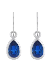 Lab Created 10K White Gold 6x4mm Pear Shape Sapphire Drop Earrings