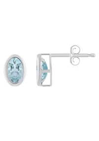 10K Yellow Gold 6x4mm Oval Aquamarine Stud Earrings