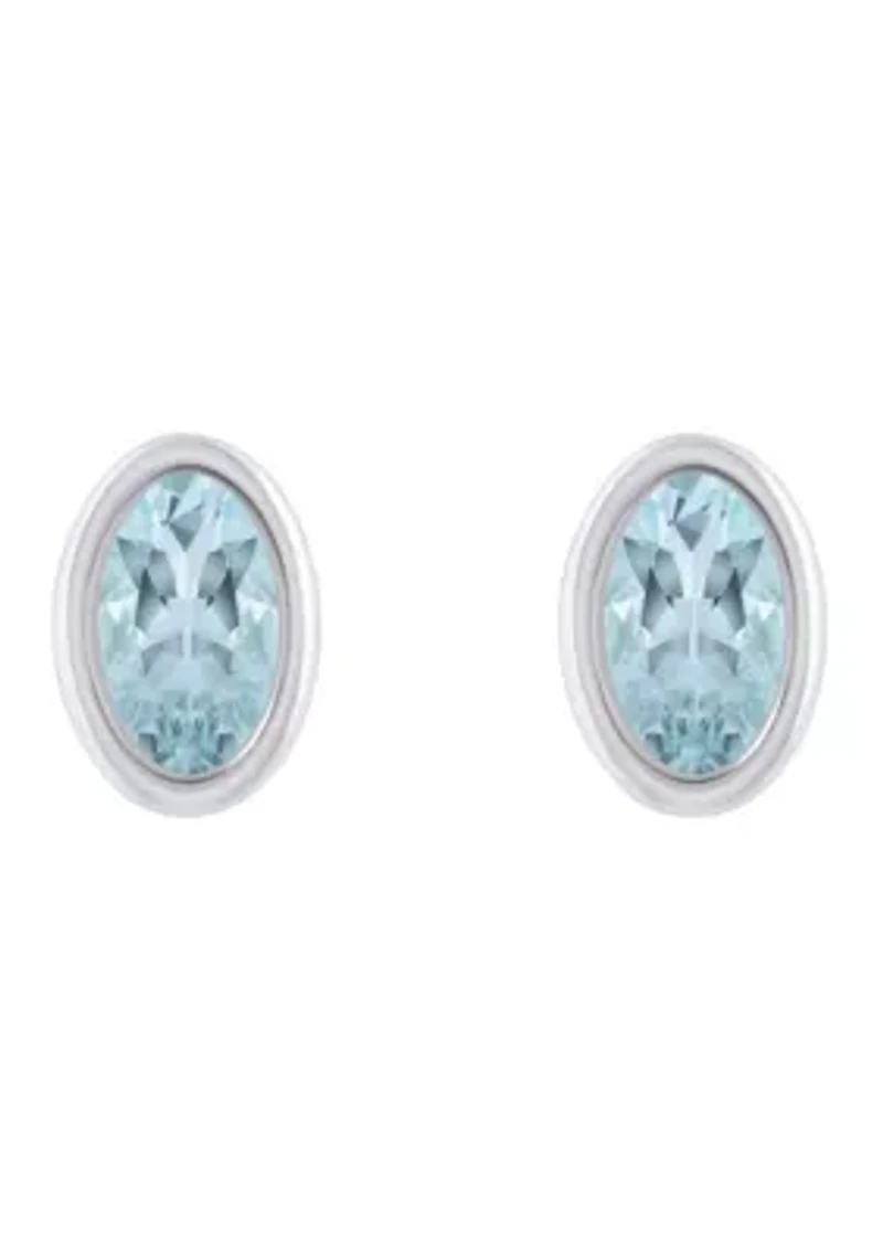 10K Yellow Gold 6x4mm Oval Aquamarine Stud Earrings