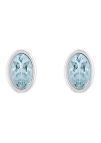 10K Yellow Gold 6x4mm Oval Aquamarine Stud Earrings