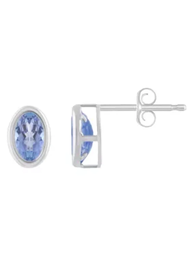 10K White Gold 6x4mm Oval Tanzanite Stud Earrings