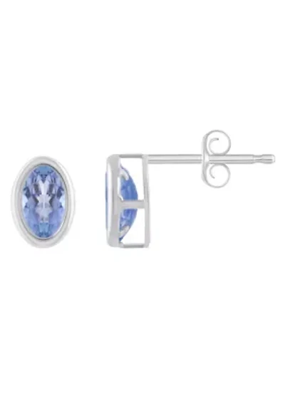 10K White Gold 6x4mm Oval Tanzanite Stud Earrings
