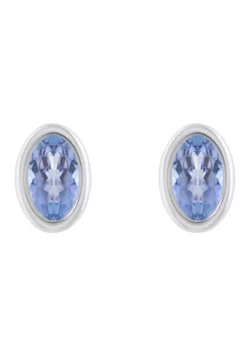 10K White Gold 6x4mm Oval Tanzanite Stud Earrings