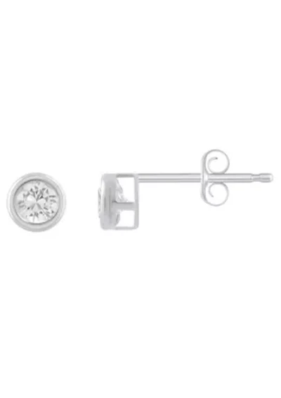 10K Yellow Gold 3mm Round White Topaz Stud Earrings