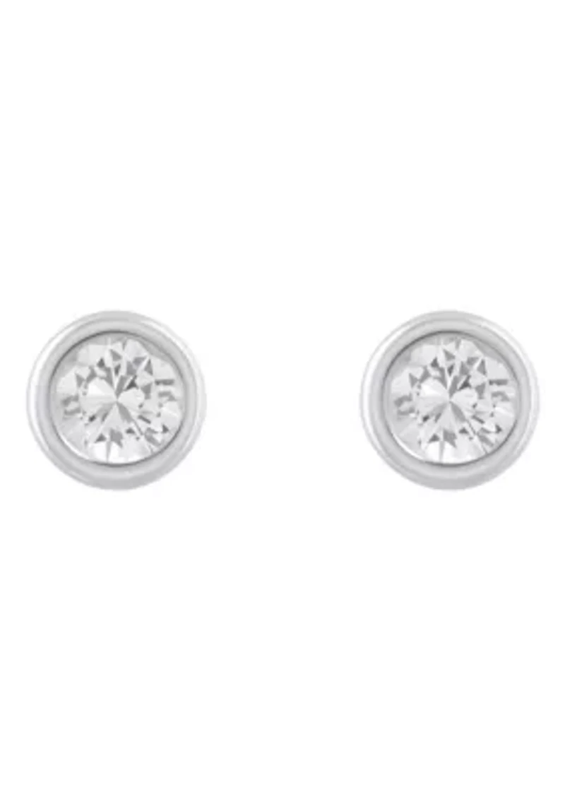 10K Yellow Gold 3mm Round White Topaz Stud Earrings