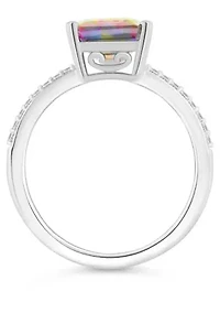 Sterling Silver 10x8mm Emerald Cut Mystic Topaz 1/10 CTTW Diamond Ring