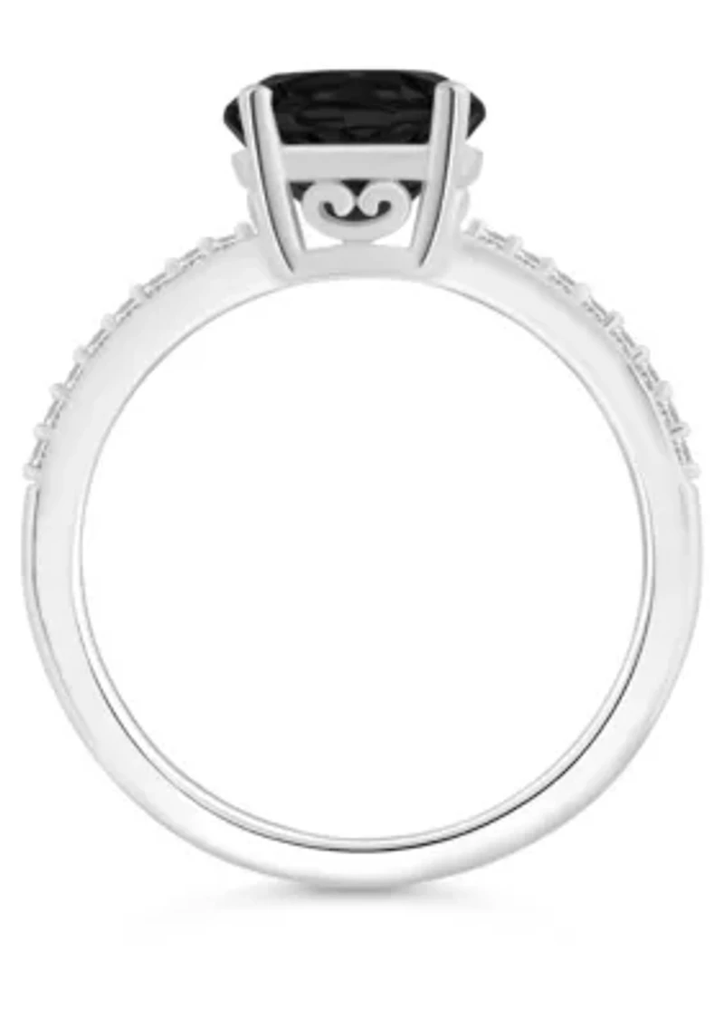 Sterling Silver 8mm Round Black Onyx 1/10 CTTW Diamond Ring