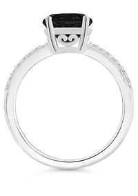 Sterling Silver 8mm Round Black Onyx 1/10 CTTW Diamond Ring