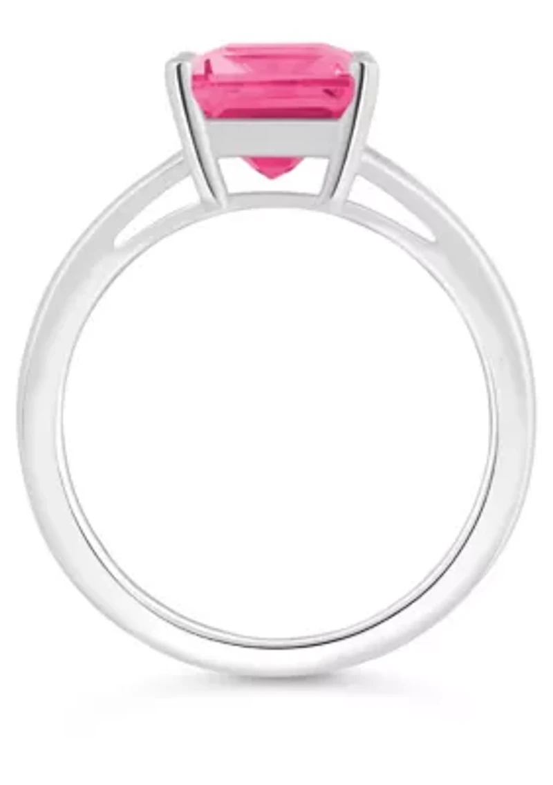 Sterling Silver 10x8mm Emerald Cut Pink Topaz Split Shank Ring