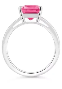 Sterling Silver 10x8mm Emerald Cut Pink Topaz Split Shank Ring