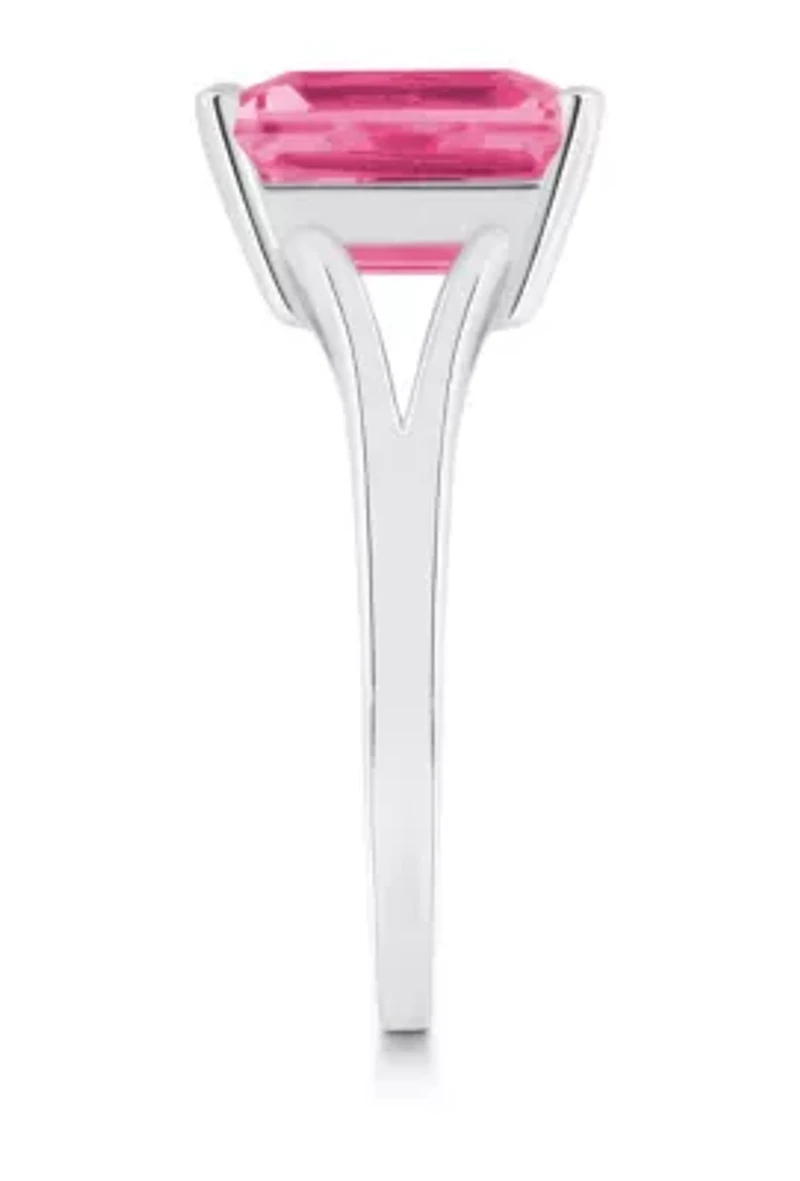 Sterling Silver 10x8mm Emerald Cut Pink Topaz Split Shank Ring