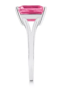 Sterling Silver 10x8mm Emerald Cut Pink Topaz Split Shank Ring