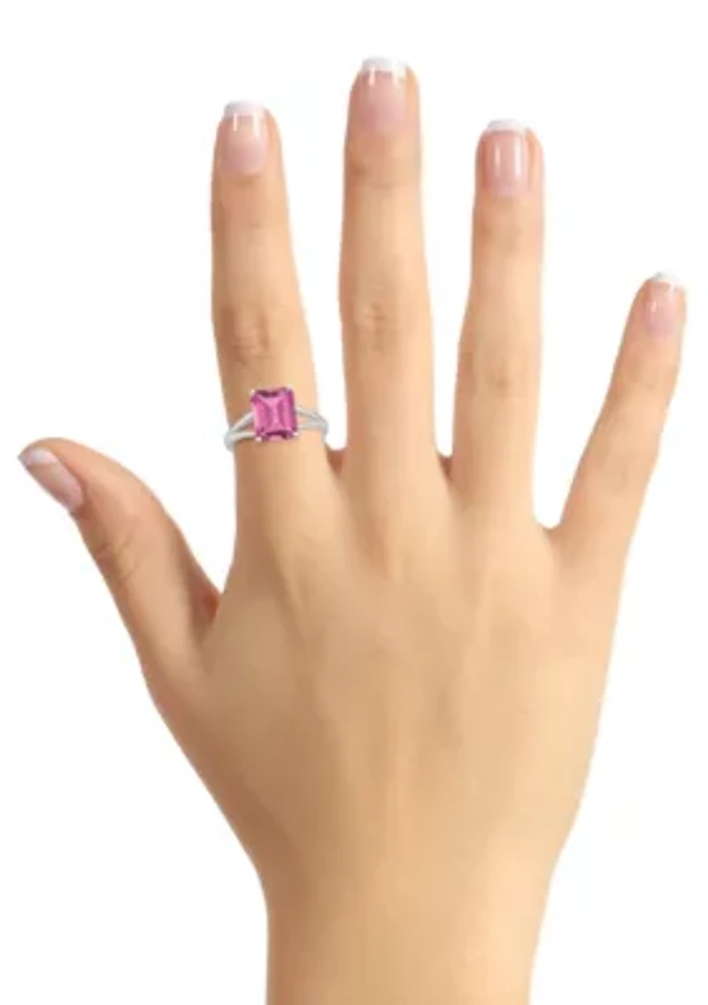Sterling Silver 10x8mm Emerald Cut Pink Topaz Split Shank Ring