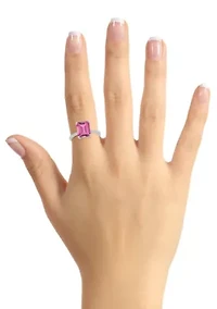 Sterling Silver 10x8mm Emerald Cut Pink Topaz 1/10 CTTW Diamond Ring